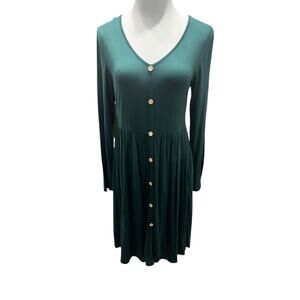 Women's Emerald Green Jersey Knit Long Sleeve Midi Dress SIZE Large